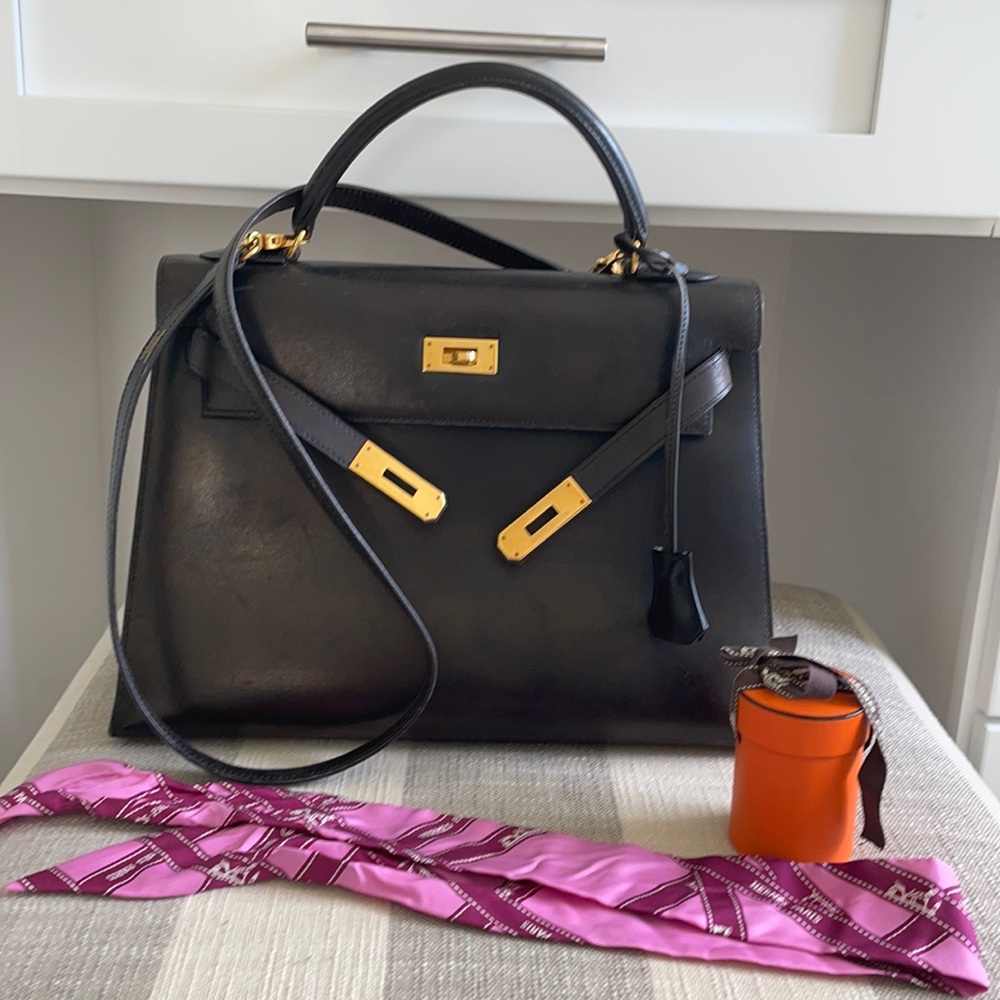 Hermès KELLY VINTAGE BLACK BOX LEATHER 32